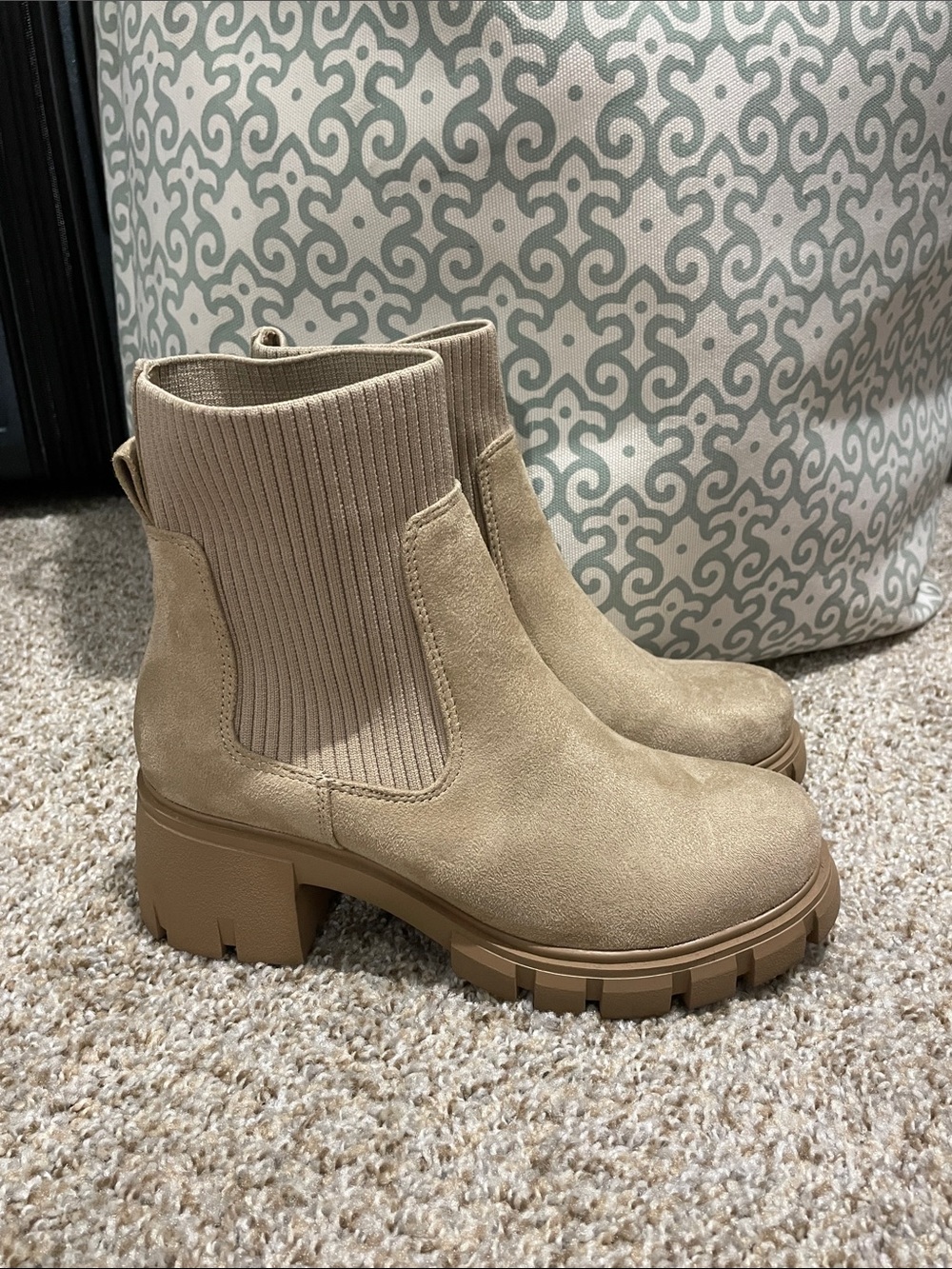 Soda Beige Suede-Look Chunky Chelsea Ankle Boots